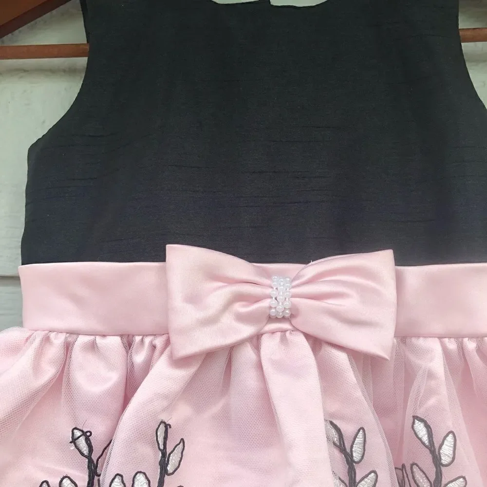 Jayne Copeland pink black floral embroidered dress-girls size 6